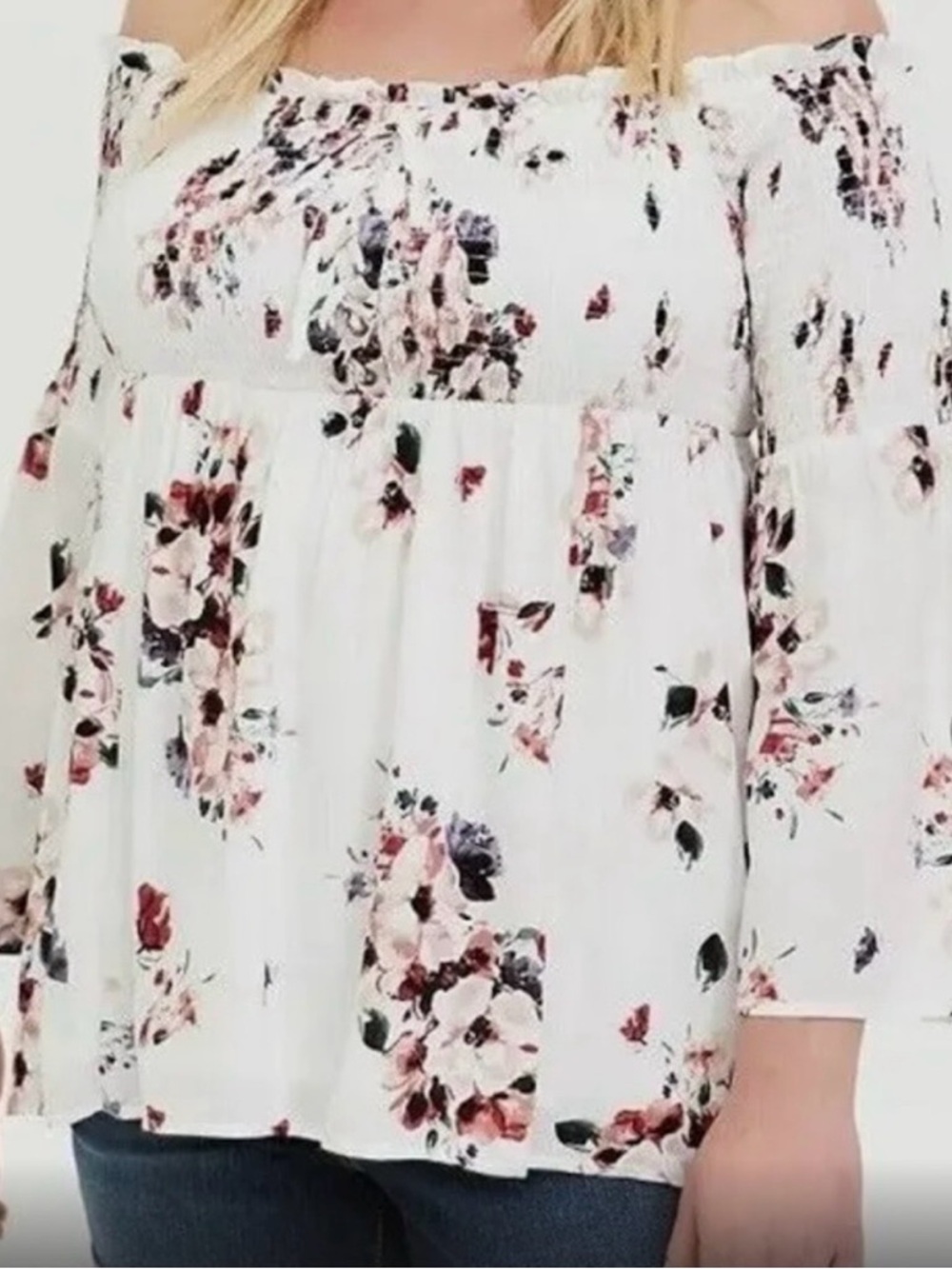 Torrid White Floral Challis Off-Shoulder Blouse